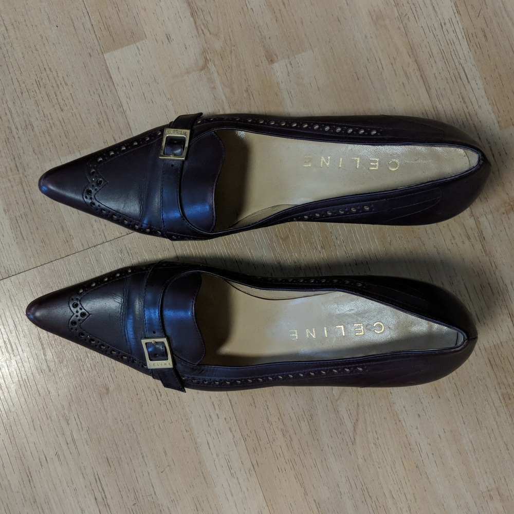 Celine burgundy-brown leather classic pumps/shoes, 2 1/2" heal,size 38